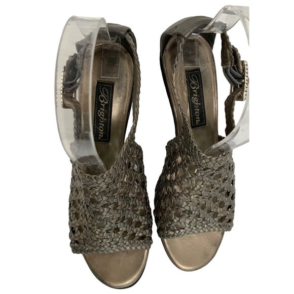 Brighton Womens Realm Sandal Shoe Size 6M Pewter Grey Peep Toe Wedge 6800 GUC - Picture 3 of 10